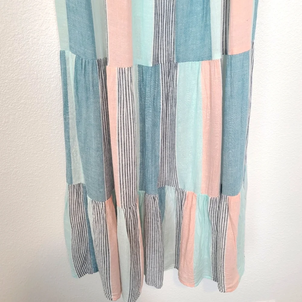 RAILS Adora Highland Stripe Tiered Coastal Beachy Pastel Midi Dress - Picture 10 of 11